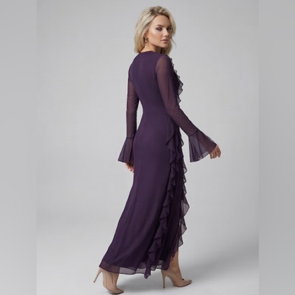 Midnight Plum Ruffle Chiffon Maxi Dress - Picture 4 of 8